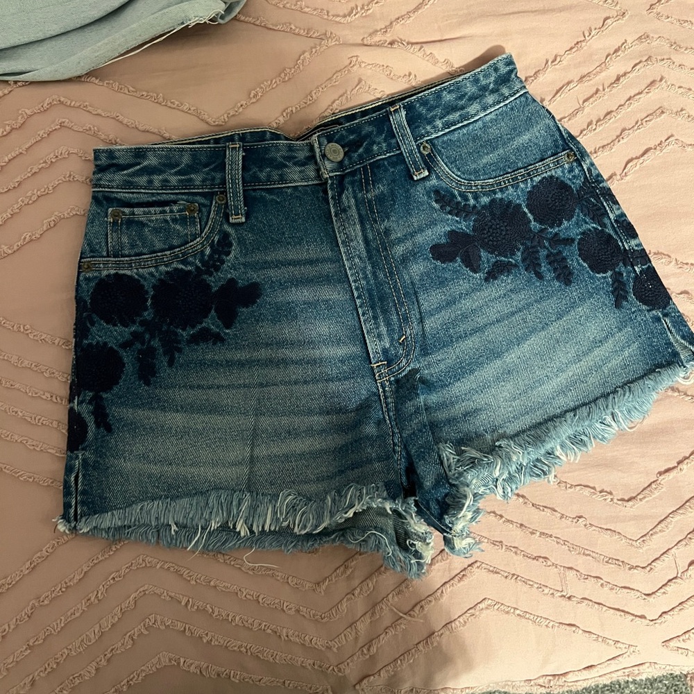 Denim Shorts with Floral Embroidery